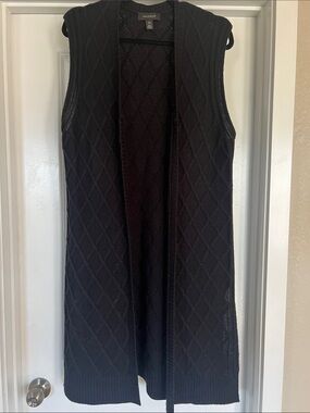 Halogen Black Diamond Knit Long Open Front Vest - One Size